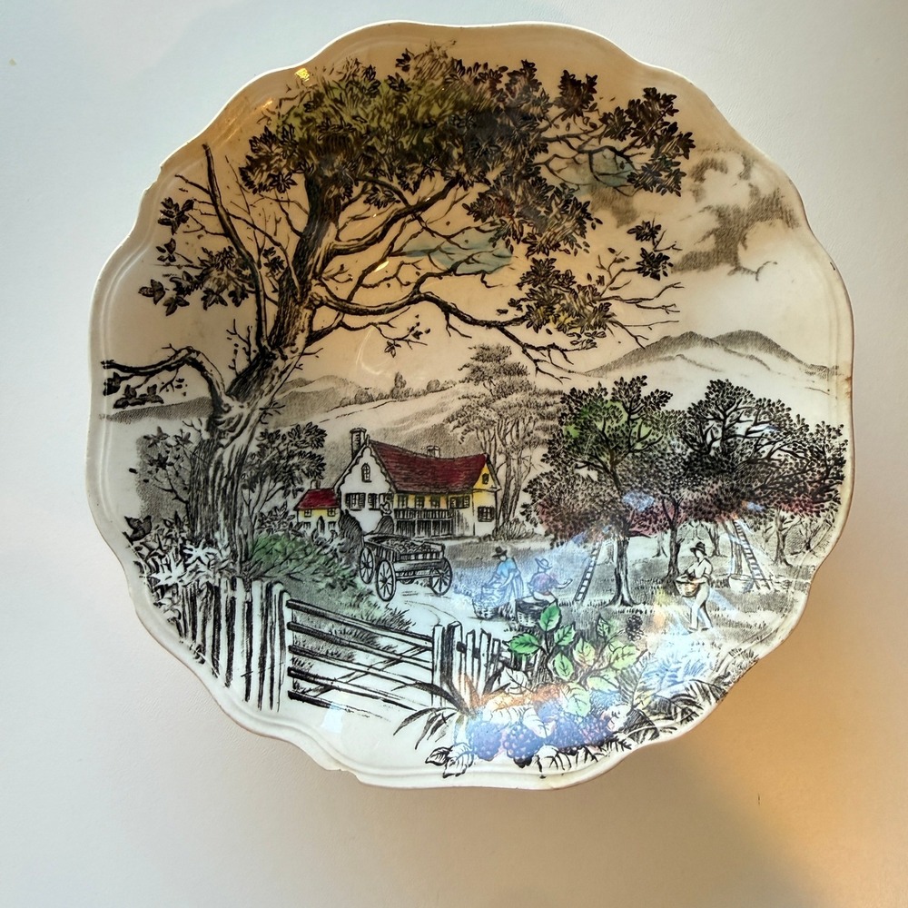 J&G Meakin English Staffordshire Welcome Home Bowl Scalloped Pastoral Scene